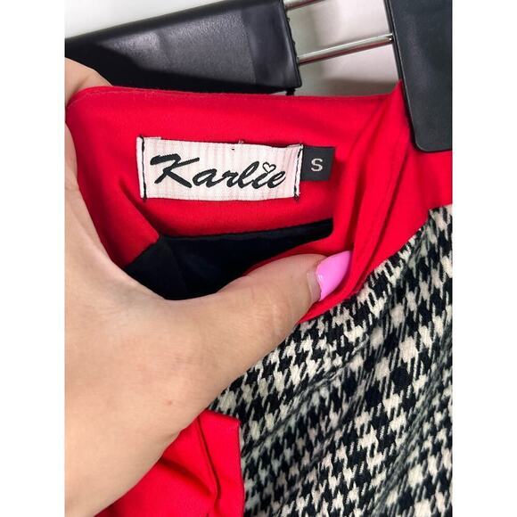 Karlie Bow Houndstooth Strapless Knee Length Sheath Dress Gray Women's Sz Small - Picture 8 of 11